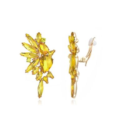 Imagem de Met-edianger Brincos vintage de strass com clipe retrô com pingente de gota de cristal brincos não perfurados para mulheres, Zinco, Strass Vidro