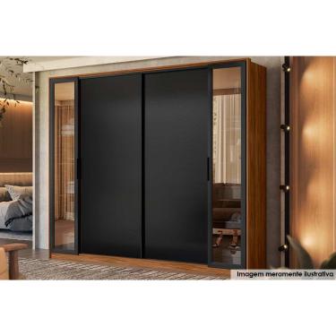 Imagem de Guarda Roupa 4 Portas de Correr (2 c/ Vidros Reflecta) e 4 Gavetas Laredo Flex Nogueira/Nogueira ou Preto - Demóbile