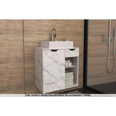 Imagem de Gabinete de Banheiro Suspenso BN3605 1 Porta 1 Gaveta cor Mármore Branco - Tecno Mobili