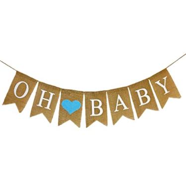 Imagem de Faixa de aniagem Shimmer Anna Shine Oh Baby para decorações de chá de bebê e festa de revelação de gênero (coração azul)