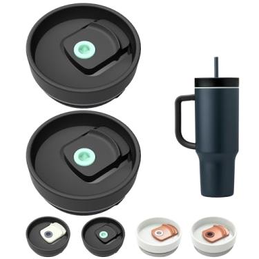 Imagem de Tampa de copo de 1,134 g compatível com Stanley Quencher, pacote com 2 capas de copo de aço inoxidável à prova de derramamento resistentes a respingos adequadas para Stanley e mais café (preto verde)
