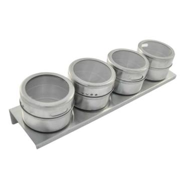Imagem de Kit Com 4 Potes Porta Condimentos Temperos Magnético Em Inox - Imporie