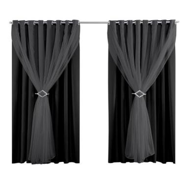 Imagem de Cortina blackout em tecido com voal liso e fivelas 6m largura x altura