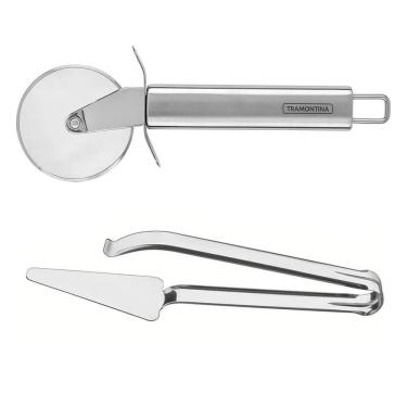 Imagem de Kit Cortador De Pizza Tramontina Marffim + Pegador Para Pizza Tramontina Utility 