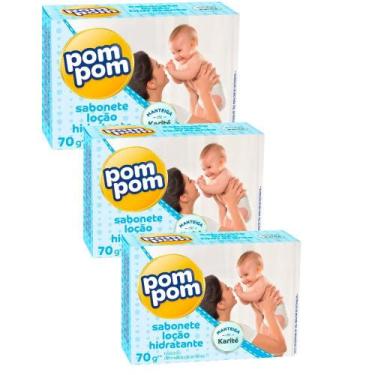 Imagem de Kit 3 Sabonete em Barra Infantil Pom Pom Loção Hidratante 70g
