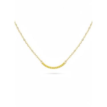 Imagem de PENLYU Colar feminino com pedra do mês de nascimento em ouro 14K, pingente de barra curvada, colar de irmãs, presentes para mãe e família, design de um terço de círculo, joia de presente de