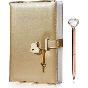 Imagem de Diário de bloqueio em forma de coração com chave e caneta de diamante 