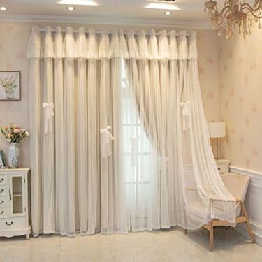 Imagem de Lacomfy Cortinas bege blackout de camada dupla, 1 painel para meninas, linda bainha de renda, para quarto, saia romântica, princesa, cortinas e cortinas para quarto de crianças, sala de estar (1