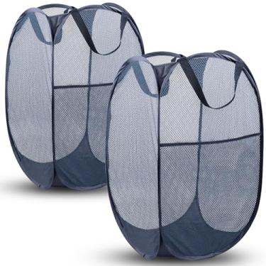 Imagem de DUCOO Cesto pop-up, 2 peças de cesto de roupa suja dobrável de malha, cesto de roupa suja de malha dobrável com design de economia de espaço para casa, dormitório, viagem e armazenamento, azul