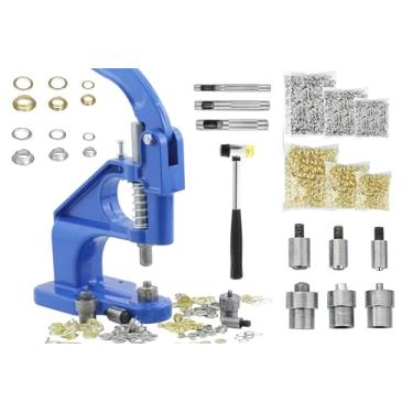 Imagem de Kit de máquina de prensa de ilhós com 3000 ilhós – Ferramenta de prensa manual durável para iniciantes com 3 matrizes (1/10.2 cm, 3/40.6 cm, 15/81.3 cm) para lona, couro, lonas, banners, vinil, tecido