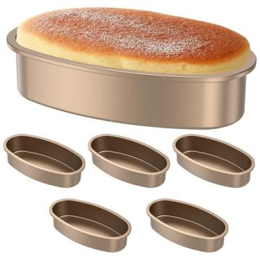 Imagem de bigjvbfv 6 peças de forma de bolo de queijo, assadeira antiaderente, forma de bolo Springform, assadeira de aço carbono, molde oval multiuso para pão, forno de micro-ondas e freezer