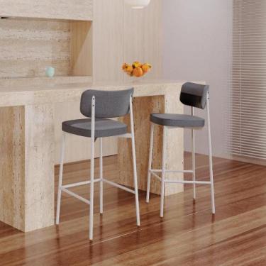 Imagem de Banqueta Alta Alloa Tecido Mesclado Est.Branca - Metalig