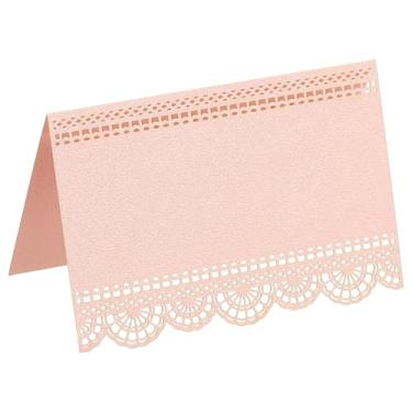Imagem de PATIKIL 50 peças de cartões de casamento, corte a laser, renda, flor, nome, cartão, cartão de mesa, papel perolado para mesa, recepção de casamento, buffet, festa de negócios, rosa