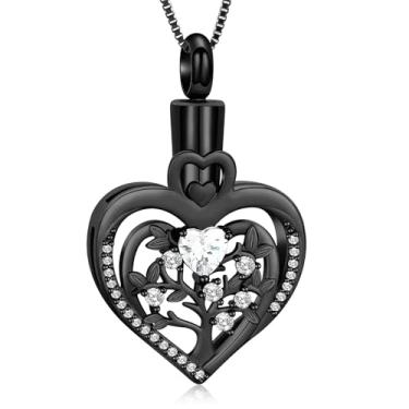 Imagem de AIWENXI Árvore da Vida Joias de Cremação para Cinzas Holoow Coração Memorial Urna Colares Aço Inoxidável Coração Pedra Pedra do Nascimento Pingente de Cinzas Joias Lembranças, Aço inoxidável, Sem