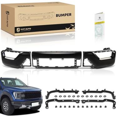 Imagem de YHTAUTO Para-choque dianteiro serve para Ford F-150 2021-2023, sem furos de sensor, protetor de escova de aço para barra de escova de caminhão Bull Bar - acessórios off-road preto fosco