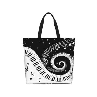 Imagem de yalinan Bolsa feminina grande com zíper e bolso para notas musicais, bolsa de ombro reutilizável para compras, trabalho, academia, presentes perfeitos para mulheres