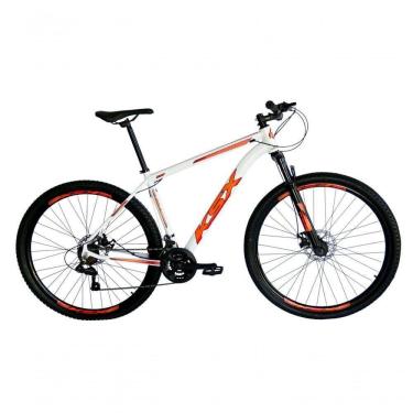 Imagem de Bicicleta Aro 29 Ksx Sd7 21v Cabos Internos Alumínio Freios A Disco Garfo Suspensão Branco Laranja Tamanho 19