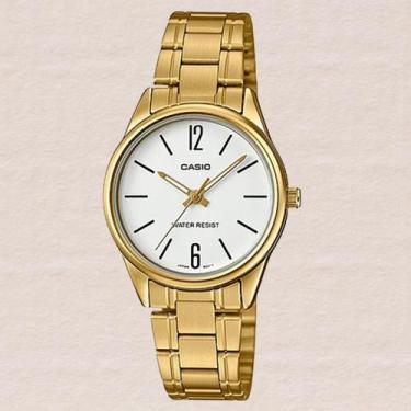 Imagem de Relógio de Pulso Casio Feminino Analógico Casual Dourado Branco Redond