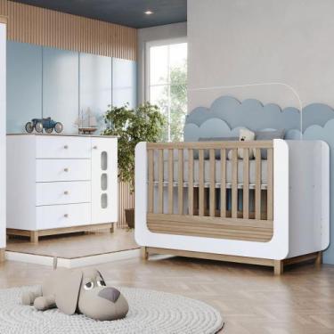 Imagem de Quarto de Bebê Completo Aconchego 1 Porta 4 Gavetas com Vidro Branco/J