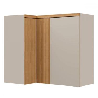 Imagem de Armário Aéreo Cozinha de Canto Allure 3 Portas 100% Mdf Jequitibá/Gris