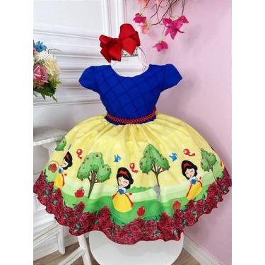 Imagem de Vestido Infantil Temático Luxo Branca de Neve Azul - Fabuloso Ateliê, 
