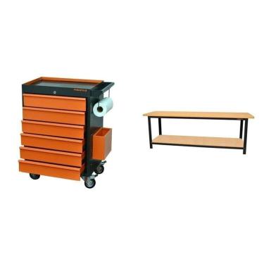 Imagem de Conjunto Bancada para Ferramentas 200cm Carro de Ferramentas Profissional 6 Gavetas Presto Laranja
