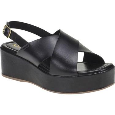 Imagem de Sandália Anabela Feminina Plataforma Média Tiras Largas - LAZZLU, Pret