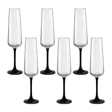 Imagem de Taças de cristal bohemia 200ml haste preta  6 unidades 