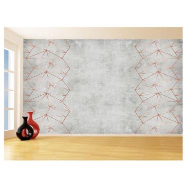 Imagem de Papel De Parede 3D Concreto Linhas Dourado Rose 3,5M Kkt181