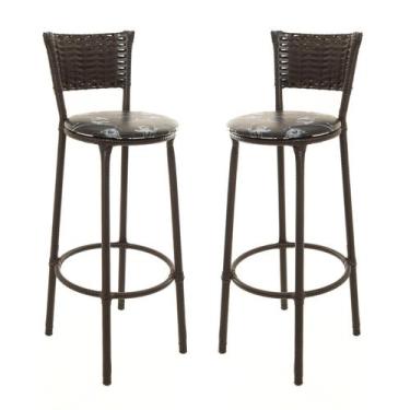 Imagem de KIT 2 Banquetas Alta Encapada Junco CAFÉ Area de Lazer Cozinha Bancada