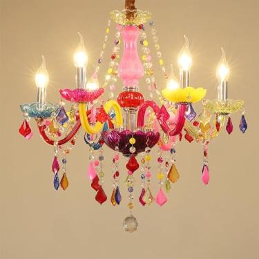 Imagem de Lustre de cristal colorido europeu para quarto de meninas, estilo vela, quarto, sala de jantar, quarto de hóspedes, lustre artístico com 18 luzes