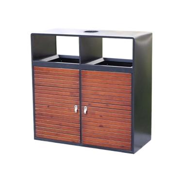 Imagem de Lata de lixo ao ar livre Lixeira de imitação madeira para áreas públicas, aço galvanizado, com cinzeiro