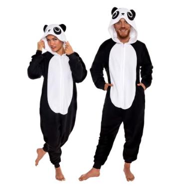 Imagem de Pijama de animal de ajuste justo Silver Lilly - Fantasia de panda cosplay de peça única adulto (preto/branco, pequeno)