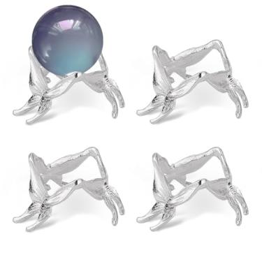 Imagem de AHANDMAKER 4 peças de suporte de bola de cristal borboleta de metal suporte de esfera prata base globo pedra expositor ornamentos para rochas mármores coleções de tênis mesa mesa decoração de casa