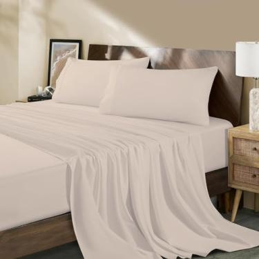 Imagem de Conjunto de lençóis de 4 peças da Marina Shades 1000 fios, conjunto de lençóis 100% algodão egípcio macio e luxuoso para colchões de até 45 cm, Marfim, Twin