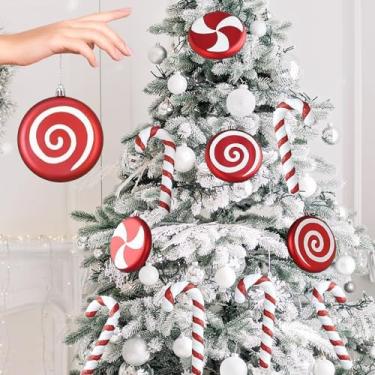 Imagem de Enfeites de árvore de Natal vermelha e branca de 10 quilates, decorações de plástico inquebrável de bengala doce e pirulito para festa temática Candyland, decoração de árvore de casa