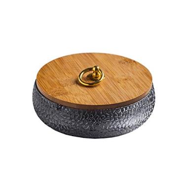 Imagem de Cinzeiro de vidro cinzeiro para casa mesa de centro escritório decoração de mesa cinzeiro capa de bambu 14 cm presente para fumantes cinzeiro ao ar livre (C)