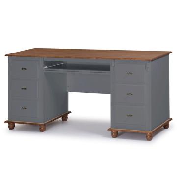 Imagem de Escrivaninha 6 Gavetas com Suporte para Teclado e Divisor de Ambiente Office 50606 Linz Móveis - Cinza/Imbuia Glazer