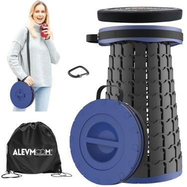 Imagem de ALEVMOOM Banqueta dobrável GG de 46 cm atualizada com almofada, bancos dobráveis portáteis para adultos com capacidade de 362 kg, banquinho telescópico leve para acampamento, viagem, pesca, trilhas