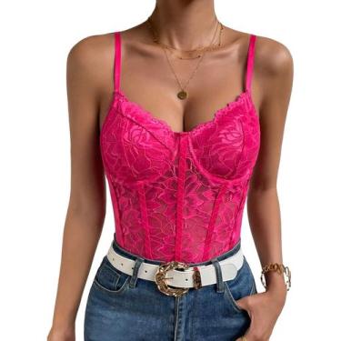 Imagem de Bodysuit Milumia, espartilho feminino de renda floral de malha transpa