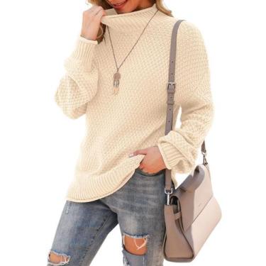 Imagem de Suéter feminino Jouica de gola alta de tamanho grande, bege, tamanho L