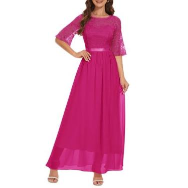 Imagem de Vestido de dama de honra Wedtrend Floral Lace Chiffon WT0314 Fuchsia