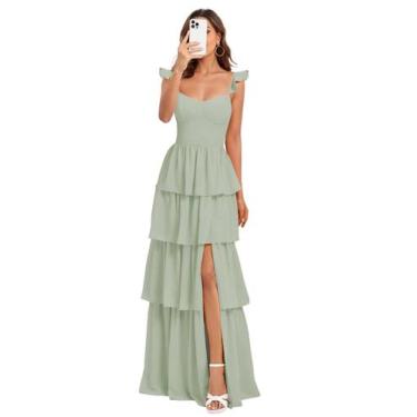 Imagem de Vestido de dama de honra Dessiny Empire Waist Sage Tiered Ruffles