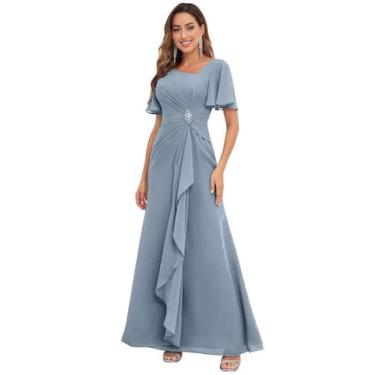 Imagem de Vestido PRESEOSSA Long Mother of the Bride Dusty Blue Chiffon