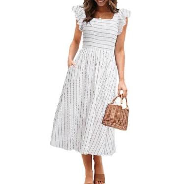 Imagem de Vestido Miessial Summer Linen branco para maternidade com bolsos femin