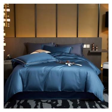 Imagem de Conjunto de capa de edredom queen dupla de cor sólida de luxo 1000TC algodão macio e sedoso fronha de edredom (4 king)