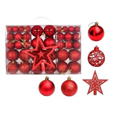 Imagem de Kit C/100 Bolas de Natal Lisas/Foscas/Glitter - Vermelho Dourada estrela, enfeite natalino Festas