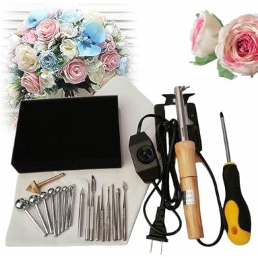 Imagem de LGEOELIAS Conjunto de ferramentas de modelagem de pétalas de tecido para fazer flores falsas com 18 cabeças, fabricante de flores de tecido elétrico, kits de fabricação de flores artificiais para