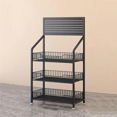 Imagem de Prateleira de supermercado, prateleiras utilitárias com gancho removível, expositores de varejo preto/branco para batatas fritas, lanches, caixas de alimentos embalados, latas de bebidas e cerveja