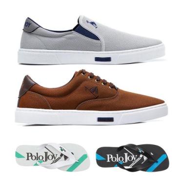 Imagem de Kit 1 Tênis Iate 1 Tênis E 2 Chinelos Polo Joy, Cinza claro, Marrom, 4